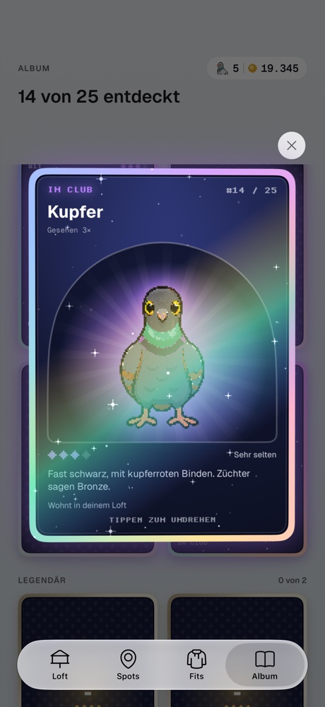 Holo-Sammelkarte der seltenen Taube Kupfer
