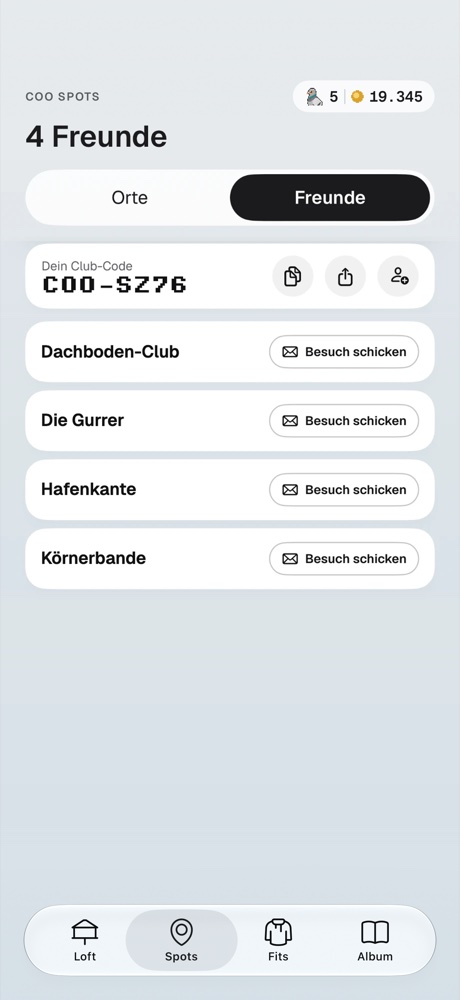 Freunde per Club-Code besuchen